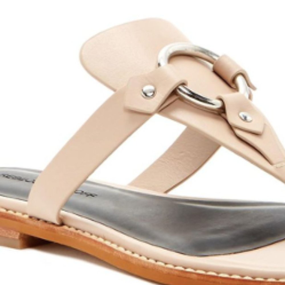 Rebecca Minkoff Sheena T-strap Beige O-Ring Slides - Picture 3 of 8
